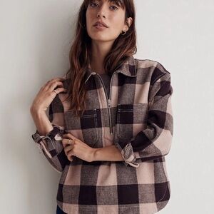 Madewell Plaid Check Waffle Weave 1/2 Zip Top XXS
